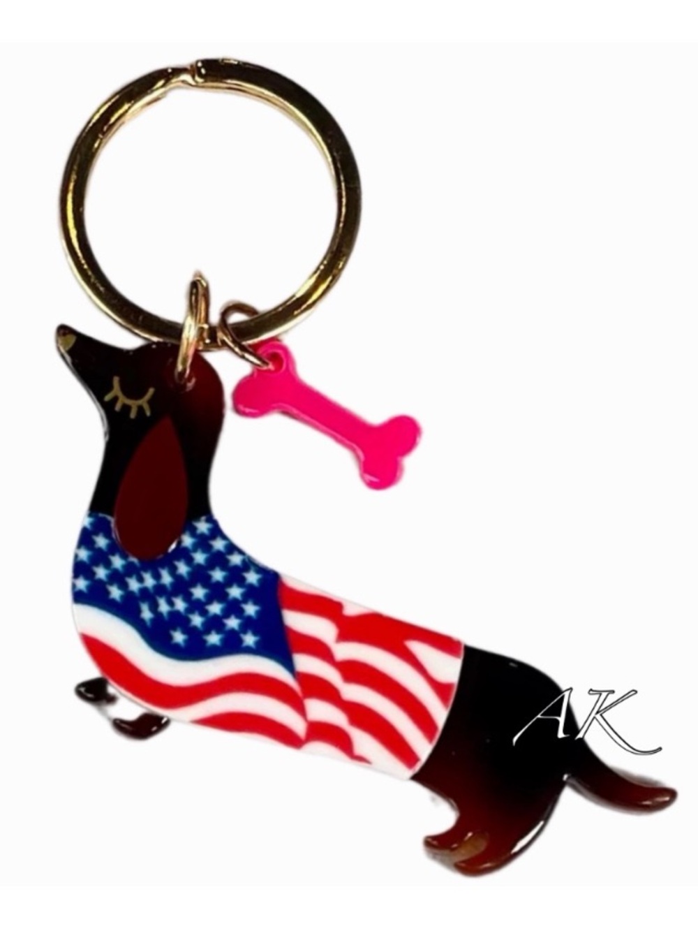 Patriotic Dachshund American Flag USA 🇺🇸 Keychain 🐾 Doxie Wiener